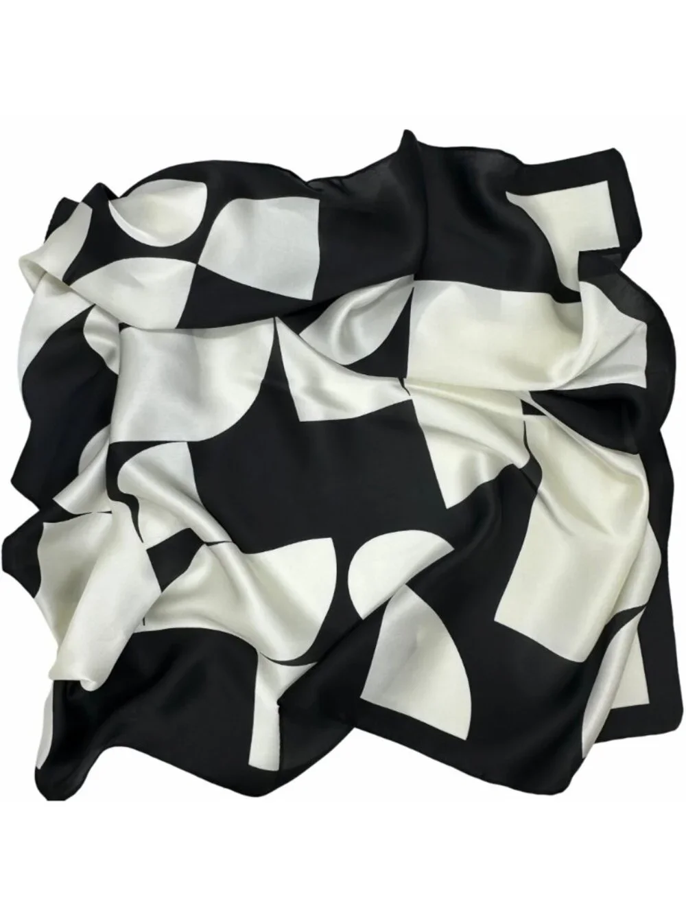 Luxury Silk Feel Scarf Black White Modern Abstract Geometric Square Wrap Bandana